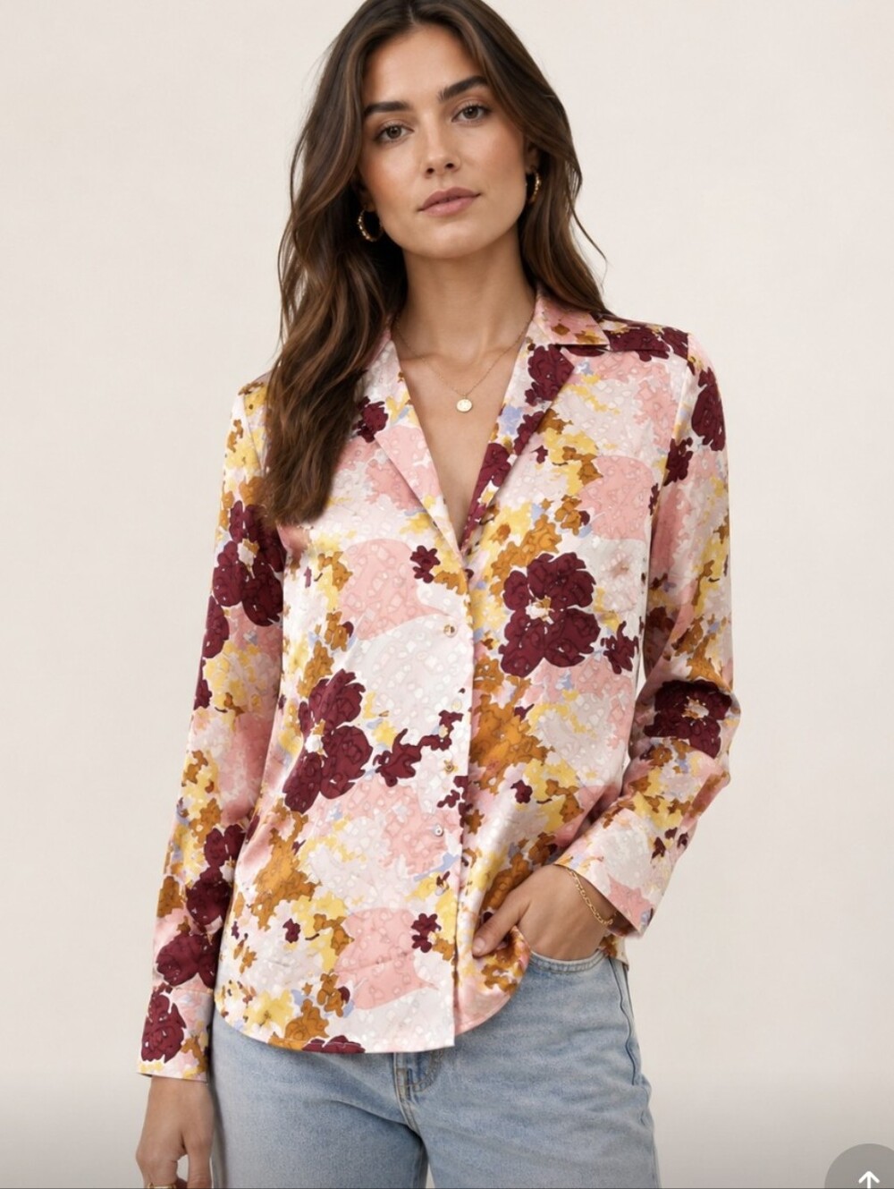 Sezane Florence 100% Silk Blouse Pink Floral 36 NWOT